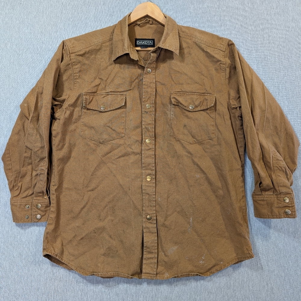Dakota Canvas Work Shirt Men's Large Brown Long Sleeve Heavy Denim